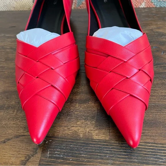 COS Crisscross Strap Premium Nappa Leather Pointed Flats Red EU40 US9 - Picture 8 of 17